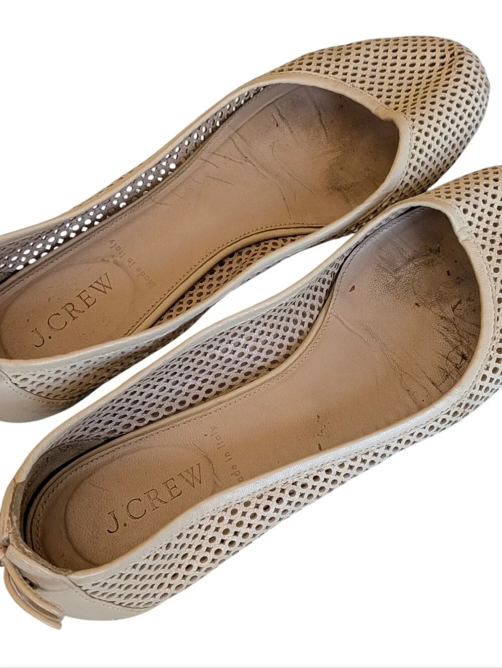 J. Crew Women’s Beige Perforated Ballet Flats Leather Italy 8 Business Casual